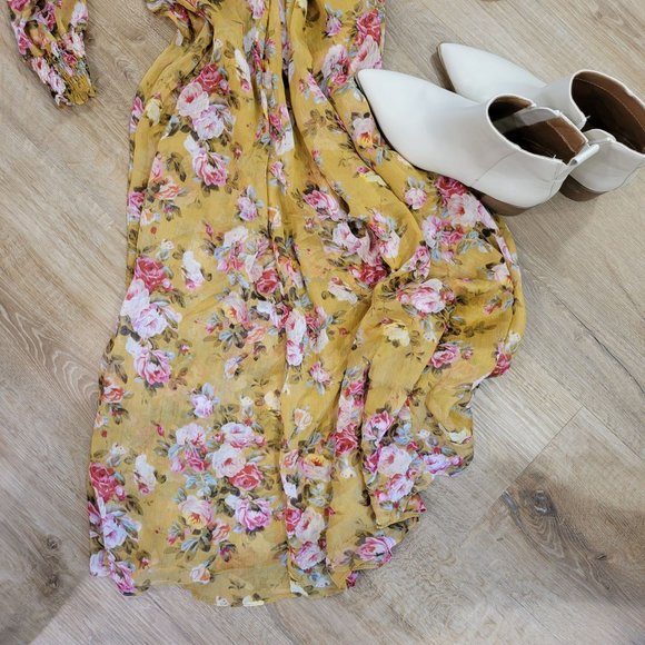 O.P.T Wick Smocked Crinkled Chiffon Romantic Floral Midi dress, size medium - Picture 8 of 8